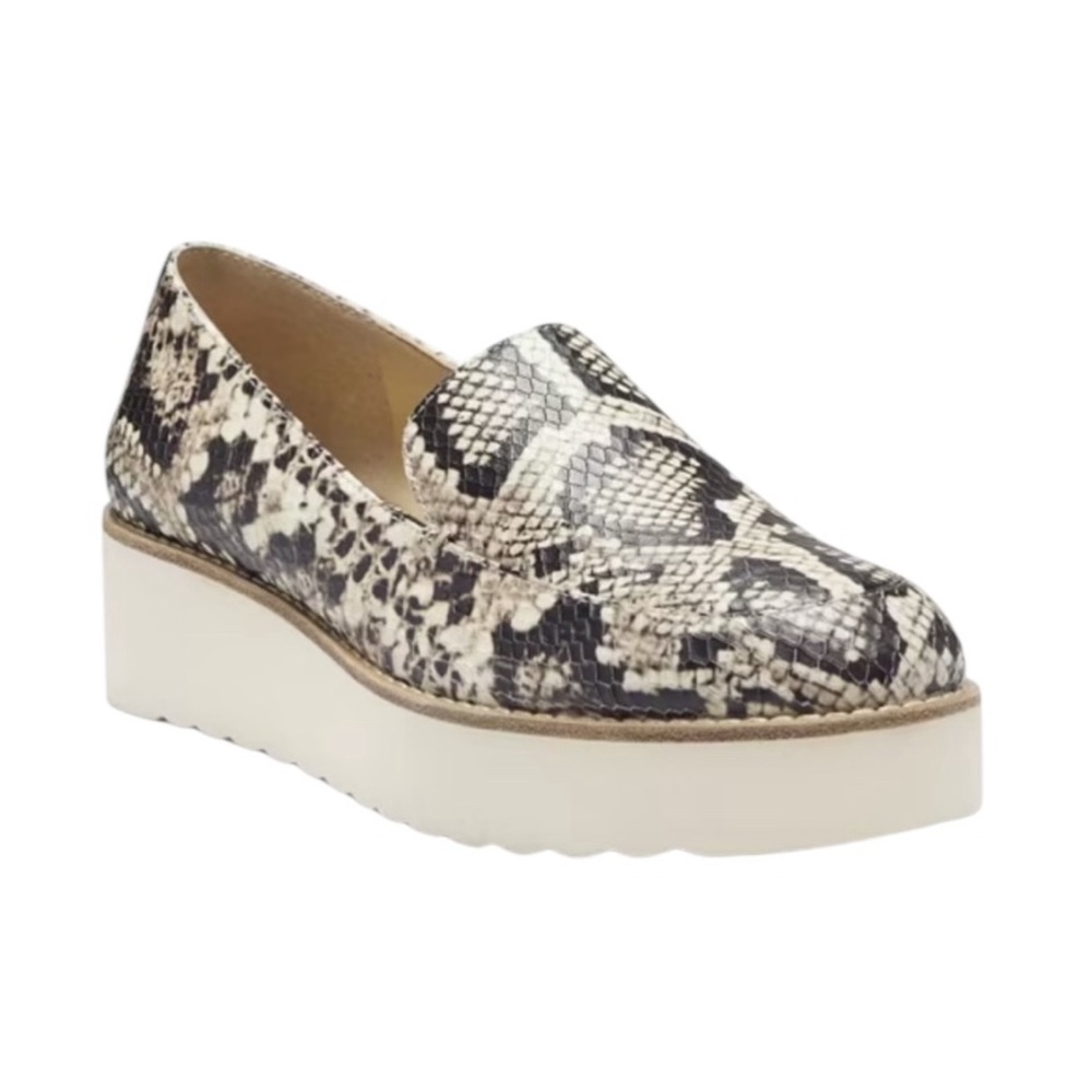 Vince Camuto Women's Snake Print Platform Loafers in Black & Cream
